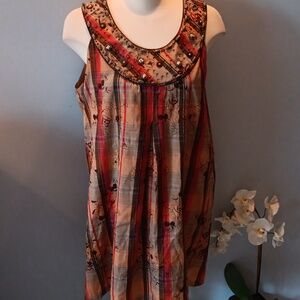 Bianca plaid beaded sleeveless boho dress